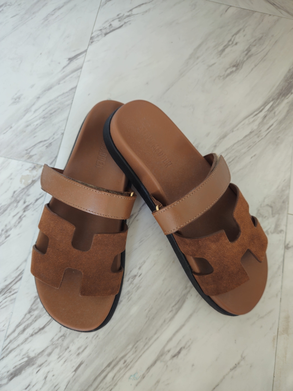 Steve Madden Women's Tan Brown Suede Slide Sandals